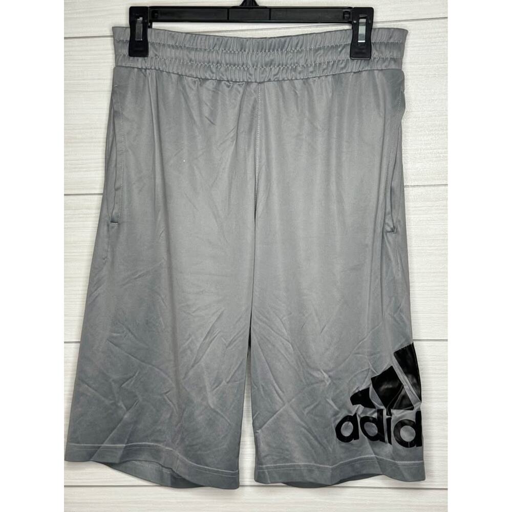 Adidas Gray Athletic Shorts Big Logo Elastic Waist Gym Training Activewear Small